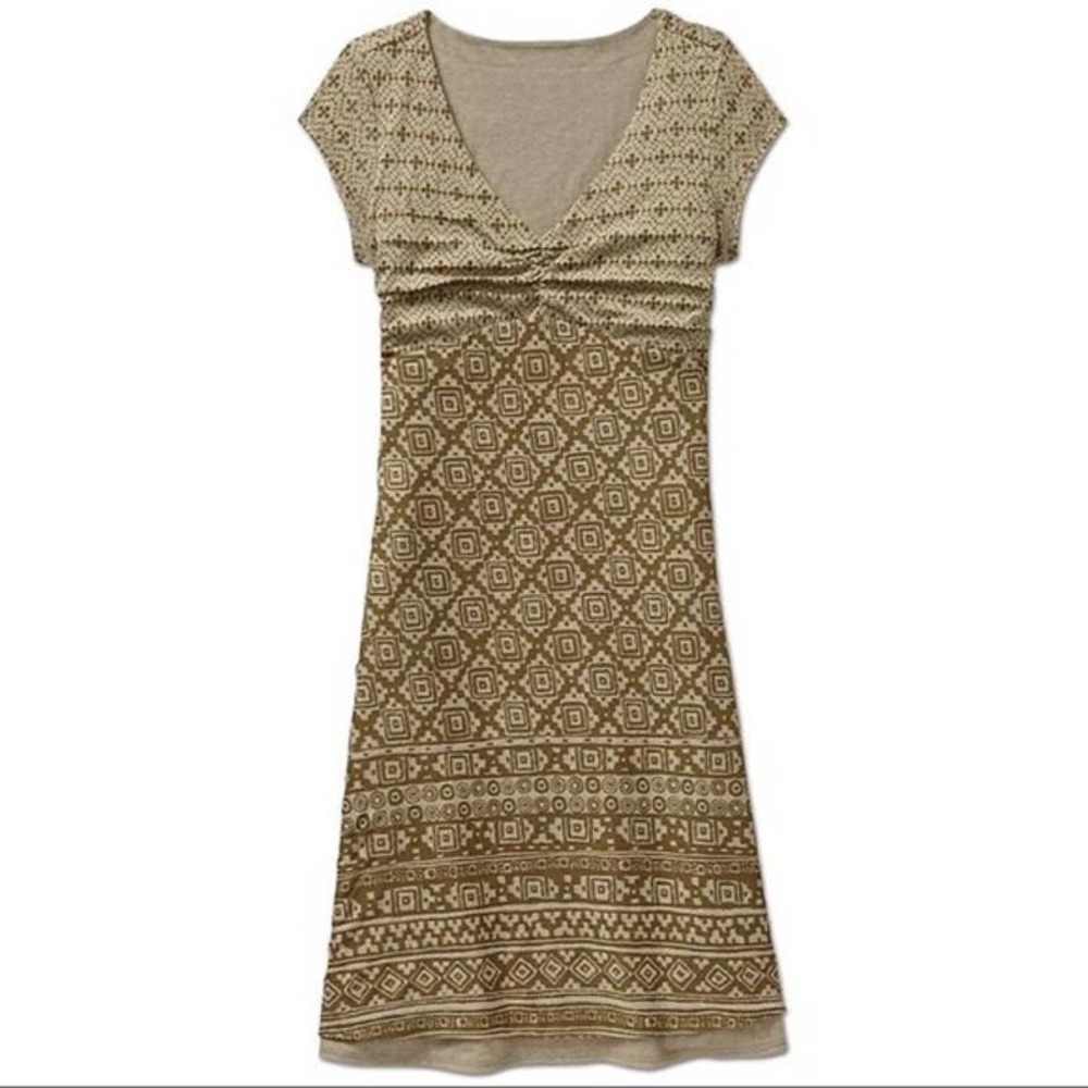 Athleta Women's XL Dhara Dress ~ Earth Green Salt Creek Burnout Ruched V-Neck
